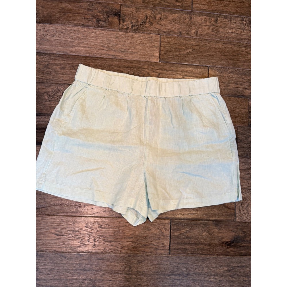 J. Crew Seaside Shorts 100% Linen Sea Mist Green Elastic Waist Womens XL New